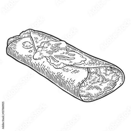 Enchilada - mexican traditional food. Vector black vintage engraved illustration