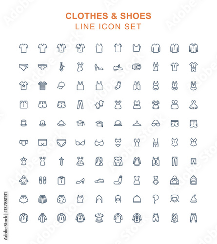 Clothes and Shoes Line Icon Set