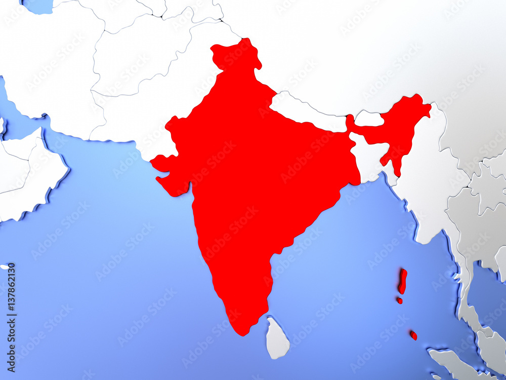 Obraz premium India in red on map