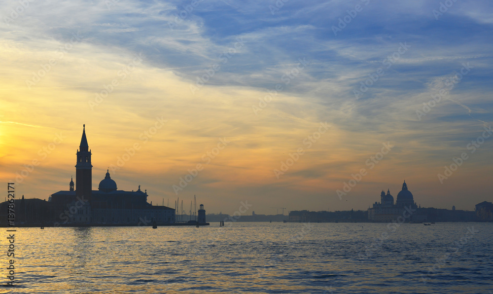 Sunset over Venice with mist