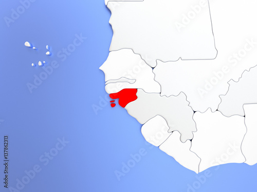 Guinea-Bissau in red on map