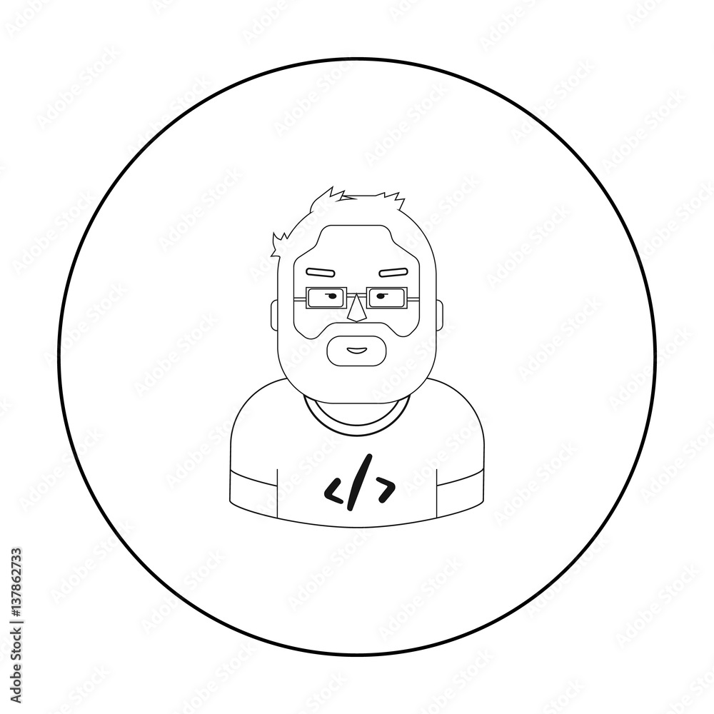 Programmer icon in outline style isolated on white background. People ...