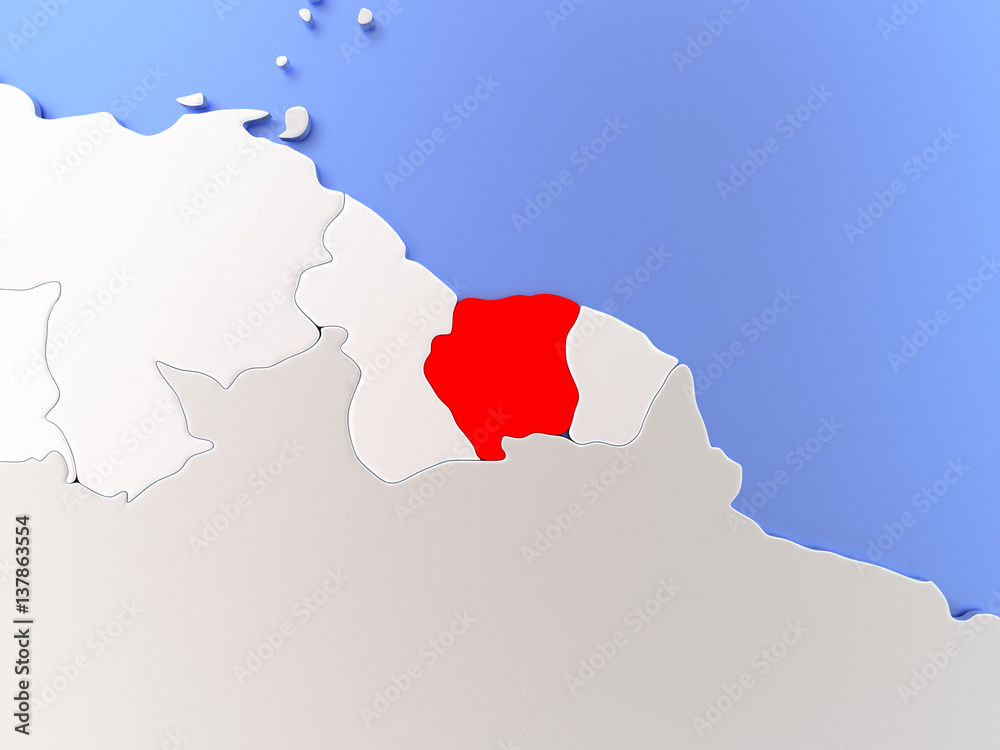 Fototapeta premium Suriname in red on map