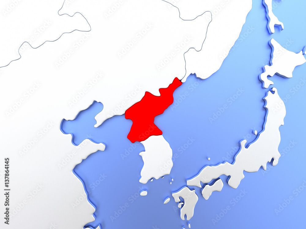 Obraz premium North Korea in red on map