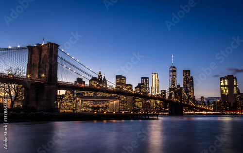 Brooklyn Bridge and Manhattan Skyline at sunset - New York  USA