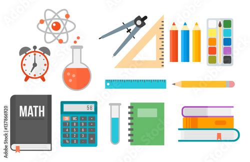 School supplies stationery equipment vector illustration.