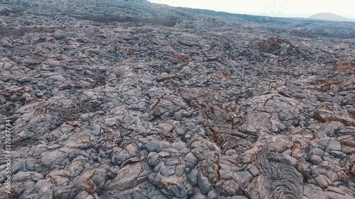 Frozen lava of the volcano. The eruption of a volcano in Russia. Kamchatka