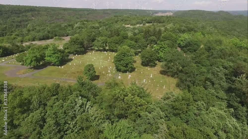 Cemetery aerial view establishing shot Cemetery aerial view establishing shot