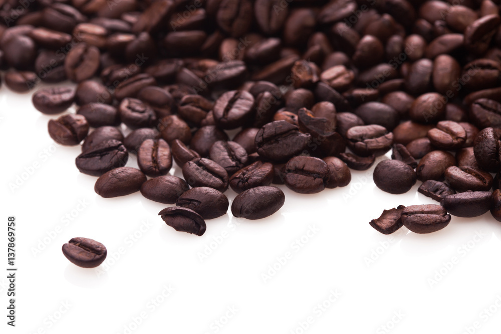 roasted coffee beans, can be used as a  texture - the beautiful isolated food background