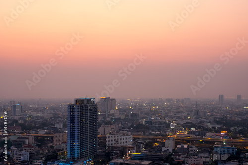 cityscape of bangkok  Thailand with Pastel color pink and purple sky with sunset