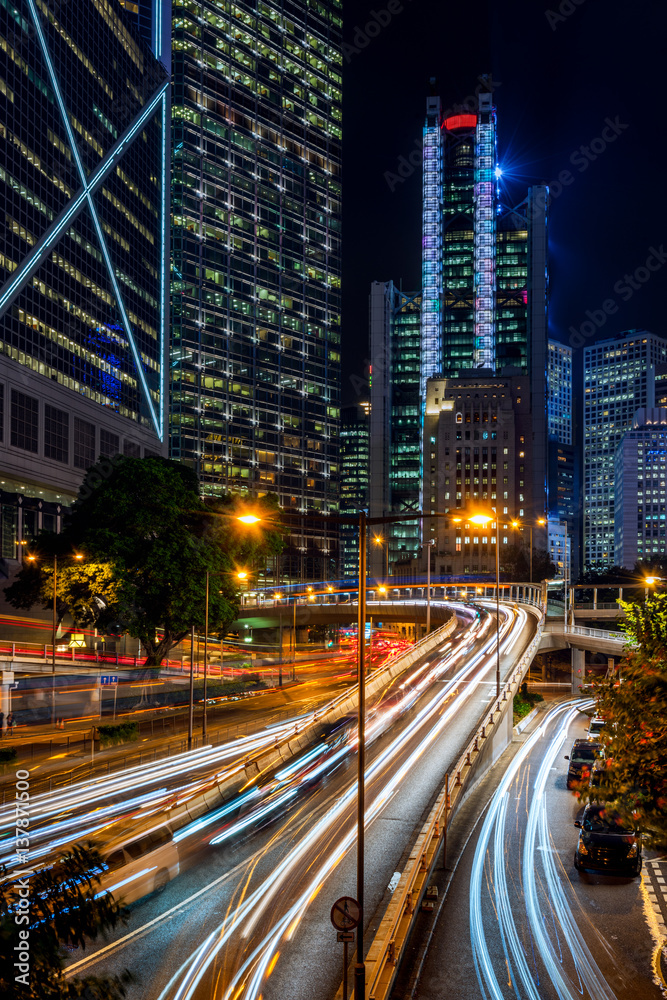 urban traffic with cityscape in Hong Kong,China.