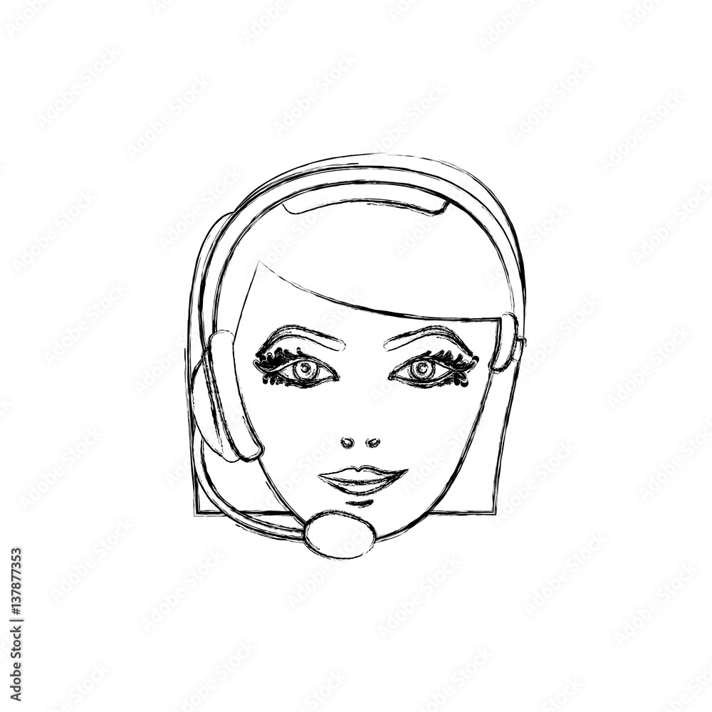 contour face woman technological services icon, vector illustration design