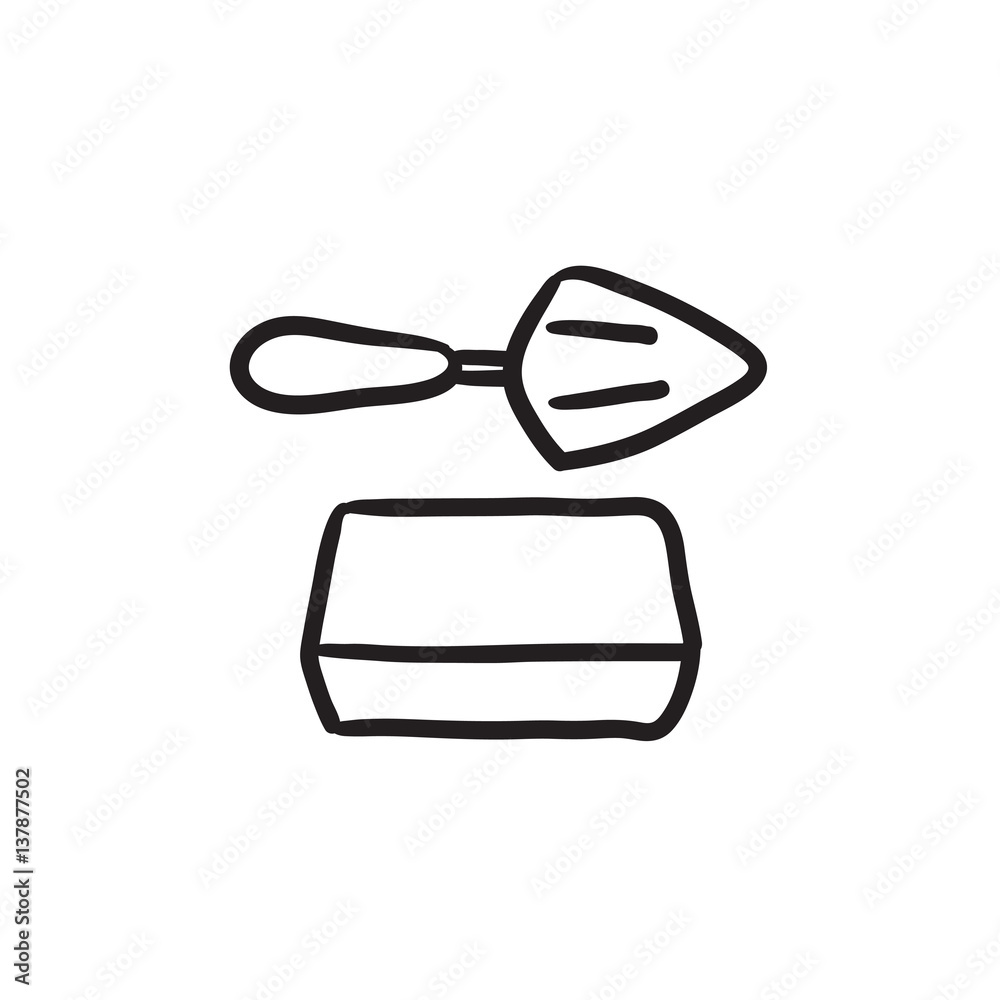 Spatula with brick sketch icon.