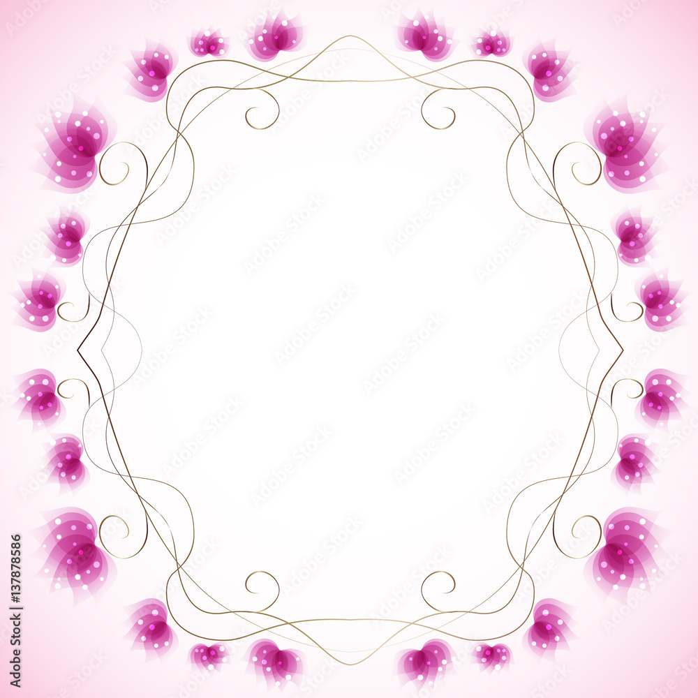 Elegant frame with pink semitransparent flowers - vector illustration 