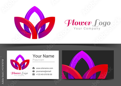 Lotus Flower Corporate Logo and Business Card Sign Template. Creative Design with Colorful Logotype Visual Identity Composition Made of Multicolored Element. Vector Illustration