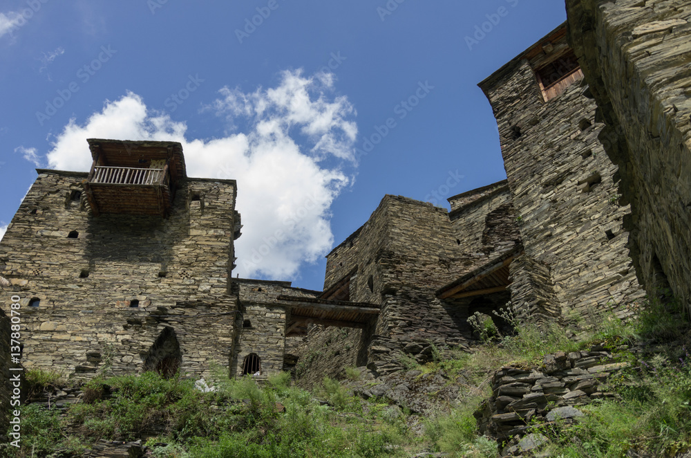 Shatili. Abandoned fortified village with watch towers in Georgia. Caucasus mountains