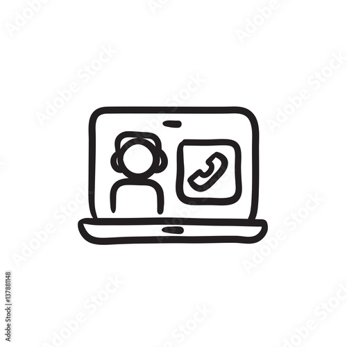 Online education sketch icon.