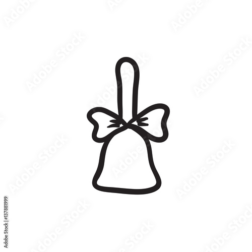 School bell with ribbon sketch icon.