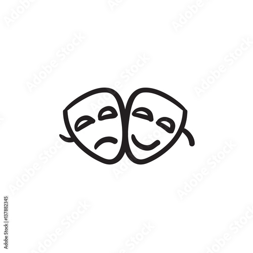 Two theatrical masks sketch icon.