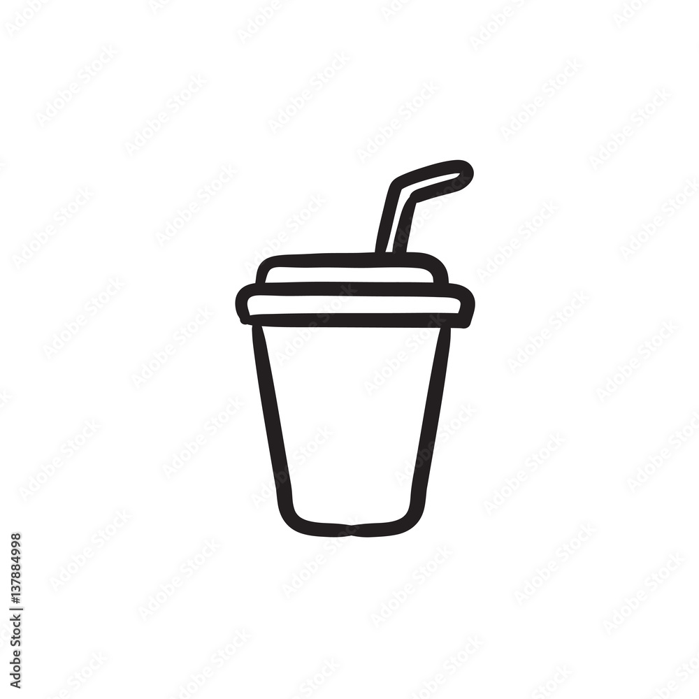 Disposable cup with drinking straw sketch icon. Disposable cup with drinking straw sketch icon.