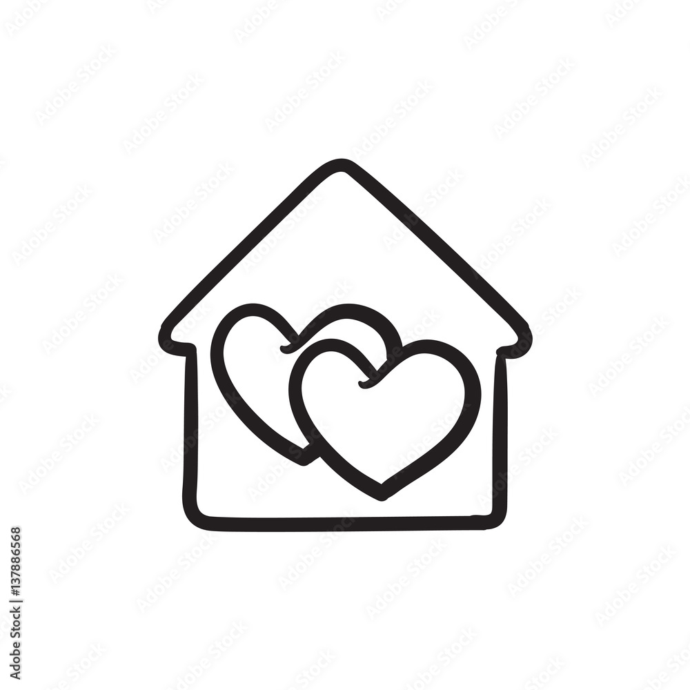 House with hearts sketch icon. House with hearts sketch icon.