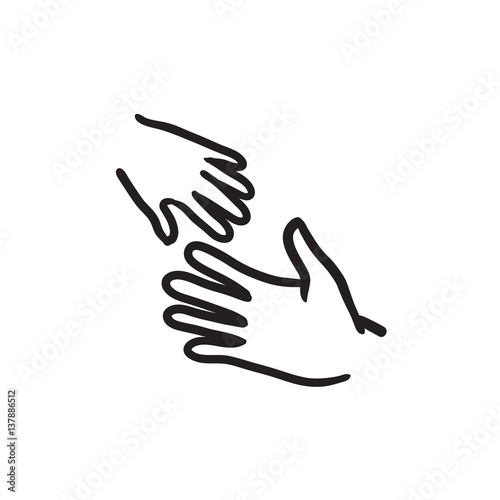 Hands of parent and child sketch icon.
