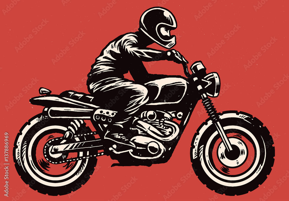 hand drawing style man riding classic motorcycle Stock Vector | Adobe Stock