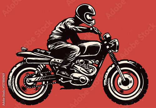 hand drawing style man riding classic motorcycle