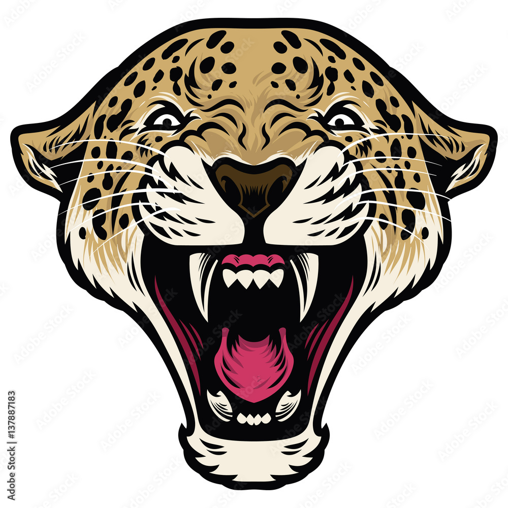 Fototapeta premium Roaring leopard head