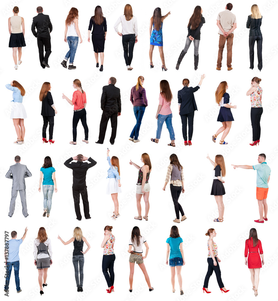 Collection Back view people . Rear view people set. backside view of person. Isolated over white background . Collection Back view people . Rear view people set. backside view of person. Isolated over white background .