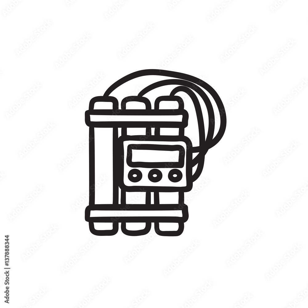 Dynamite and detonator sketch icon. Dynamite and detonator sketch icon.