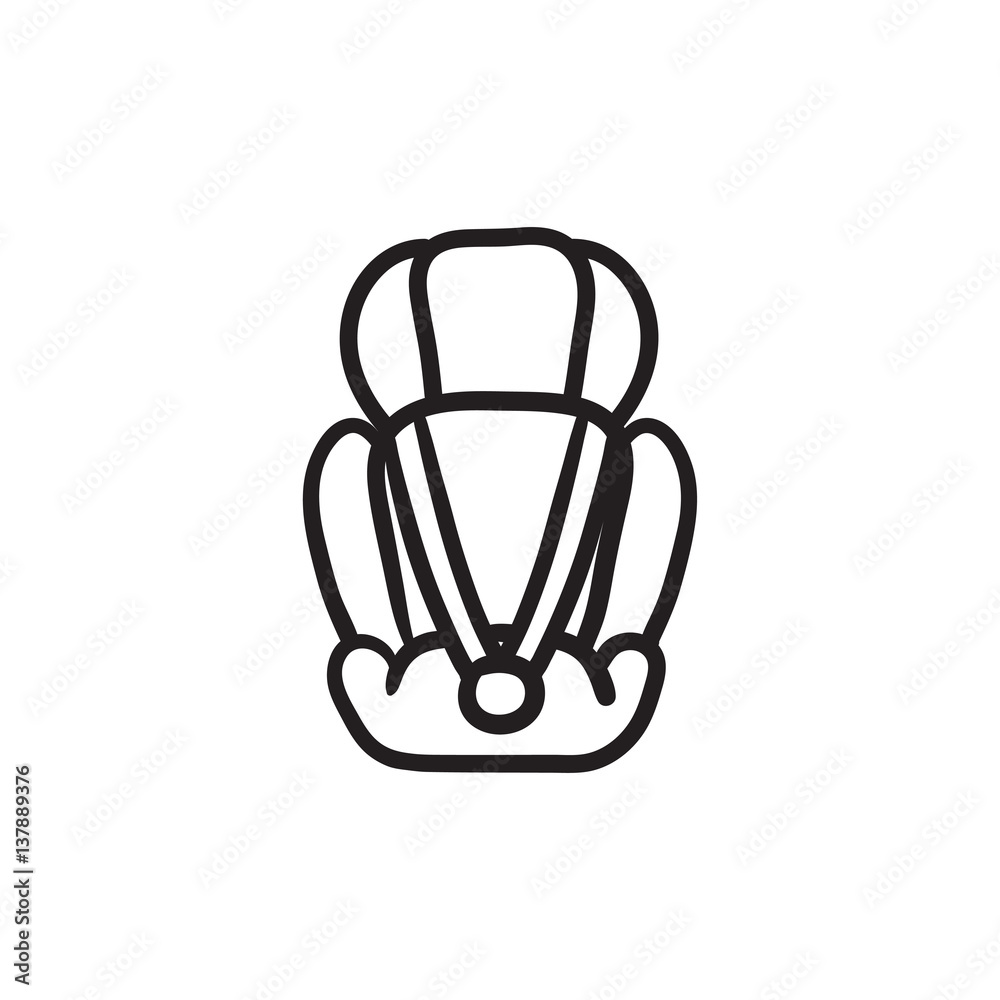 Baby car seat sketch icon.