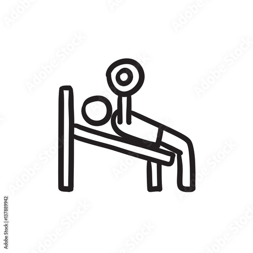 Man lifting barbell sketch icon.