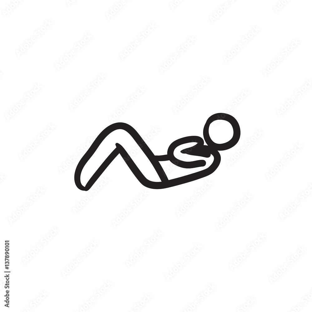 Man doing abdominal crunches sketch icon. Man doing abdominal crunches sketch icon.