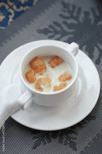 Bread stick or chiness deep fried or patongko of thai and soy milk.