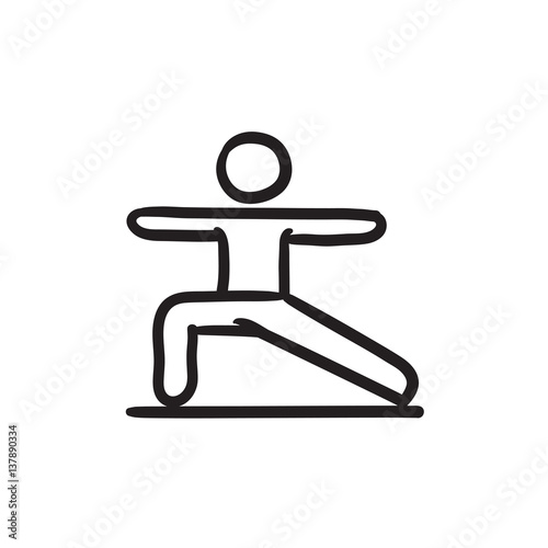 Man practicing yoga sketch icon.