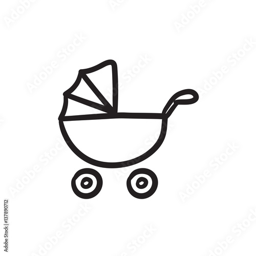 Baby stroller sketch icon.