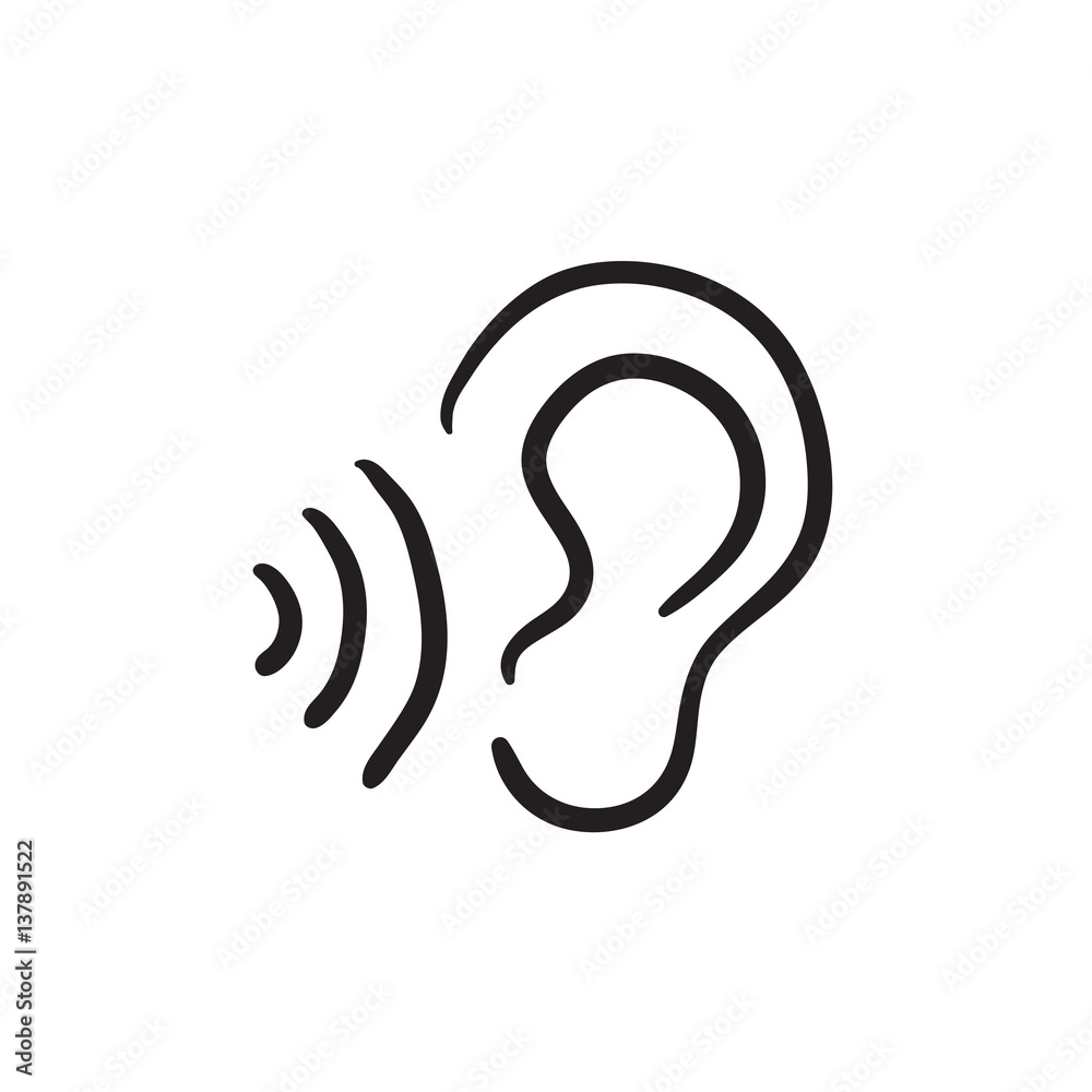 Ear and sound waves sketch icon. Ear and sound waves sketch icon.