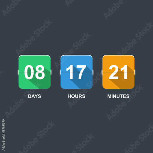 Flip counter in flat design. Countdown days, hours, minutes. Vector illustration