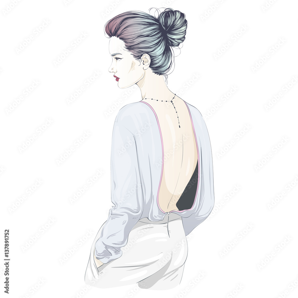Hipster cute fashion girl in sketchy style. Vector hand drawn illustration. Hipster cute fashion girl in sketchy style. Vector hand drawn illustration.