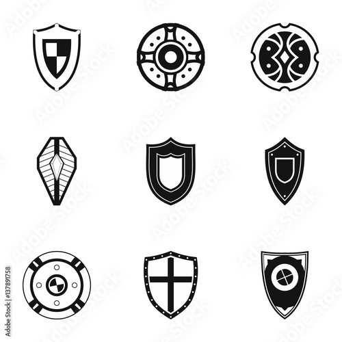 Shield icons set, simple style