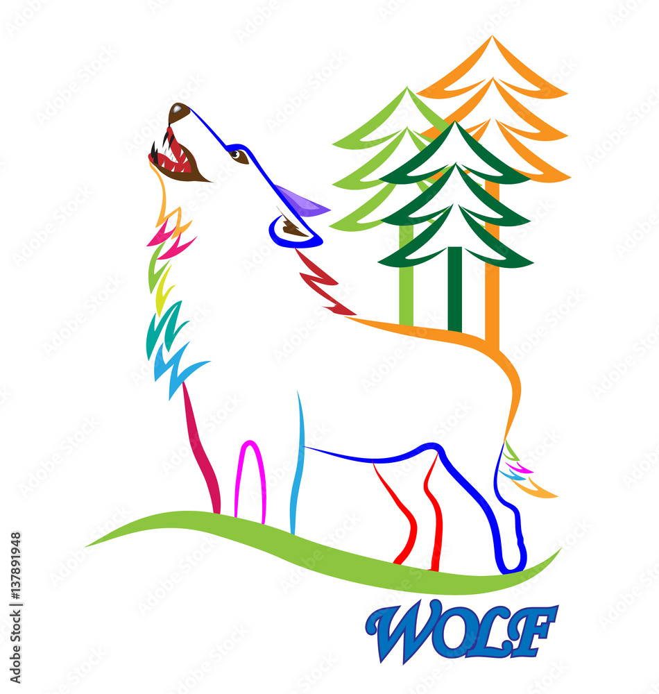 Obraz premium Wolf silhouette colorful logo