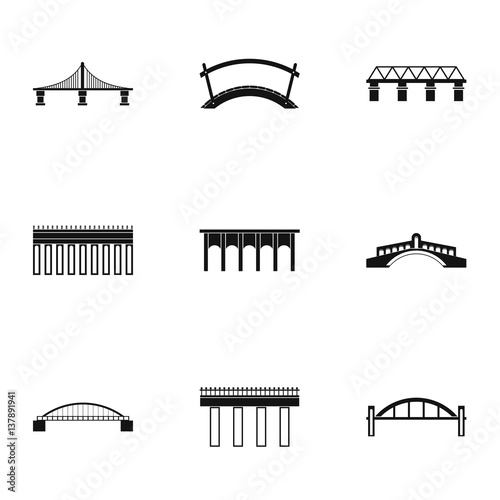 Fototapeta Naklejka Na Ścianę i Meble -  Bridge icons set, simple style