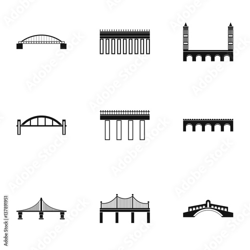 Fototapeta Naklejka Na Ścianę i Meble -  Bridge transition icons set, simple style