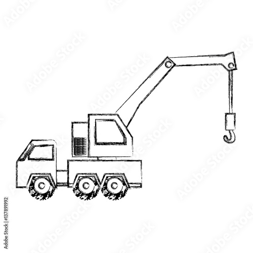 monochrome contour hand drawing of tow truck vehicle transport vector illustration