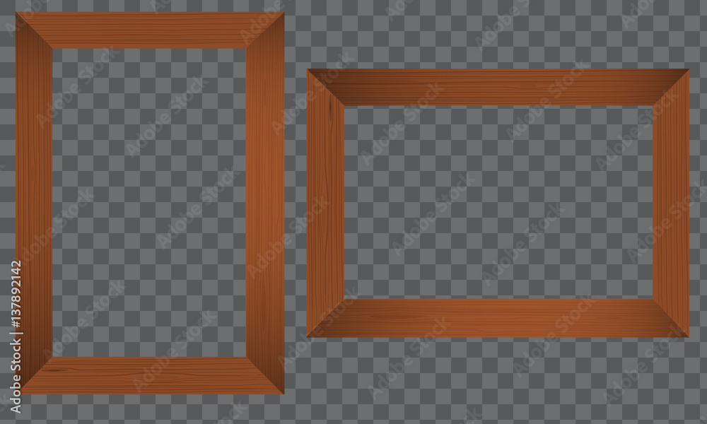Fototapeta premium Wood Photo frame. Horizontal and vertical Realistic wooden border on a transparent background. Flat Vector illustration.