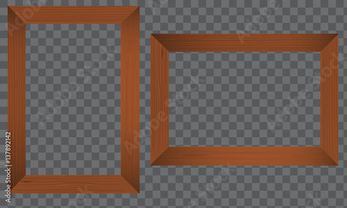 Wood Photo frame. Horizontal and vertical Realistic wooden border on a transparent background. Flat Vector illustration.