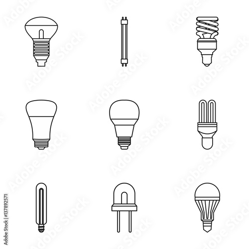 Lighting icons set, outline style