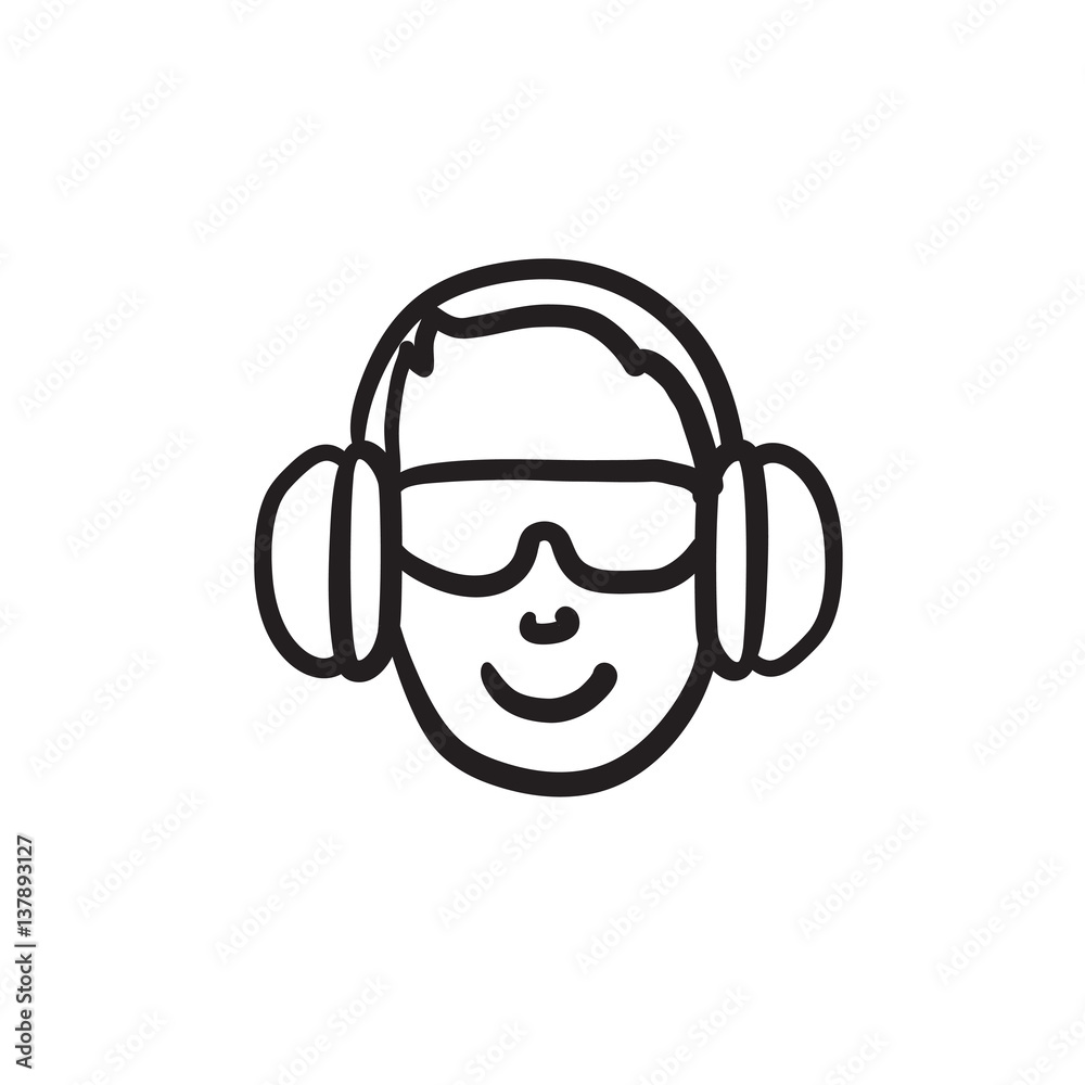 Man in headphones sketch icon. Man in headphones sketch icon.
