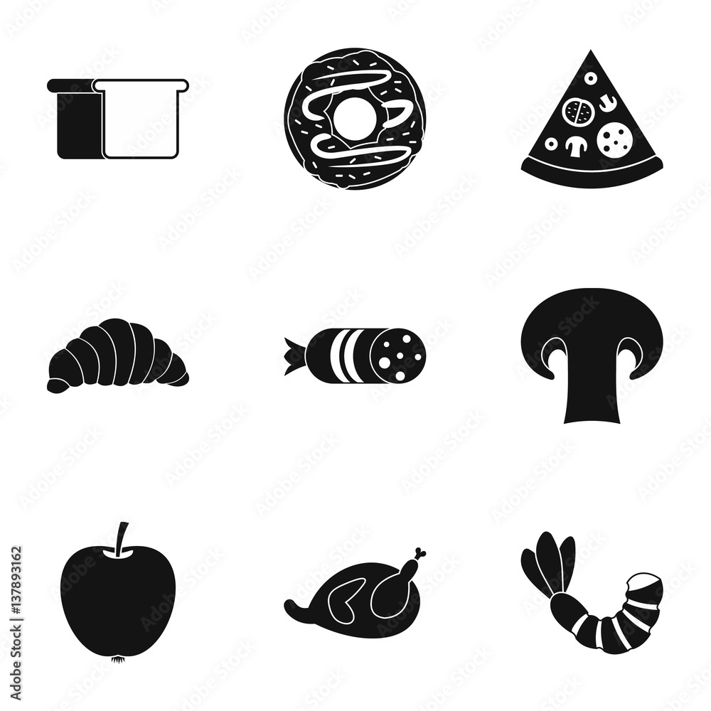 Food in morning icons set, simple style